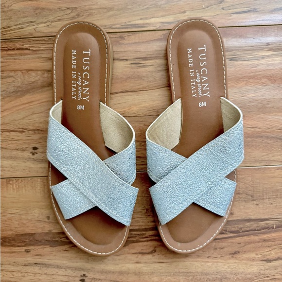 easy street Shoes - Easy Street Tuscany Silver Slide Sandals